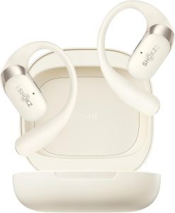 SHOKZ OpenFit 2 Casque à Oreilles Libres, écouteurs Bluetooth sans Fil avec Micro, écouteurs avec Crochet d'oreille et 48 Heures de Lecture, Charge Rapide, résistance IP55, Sac de Transport, Beige
